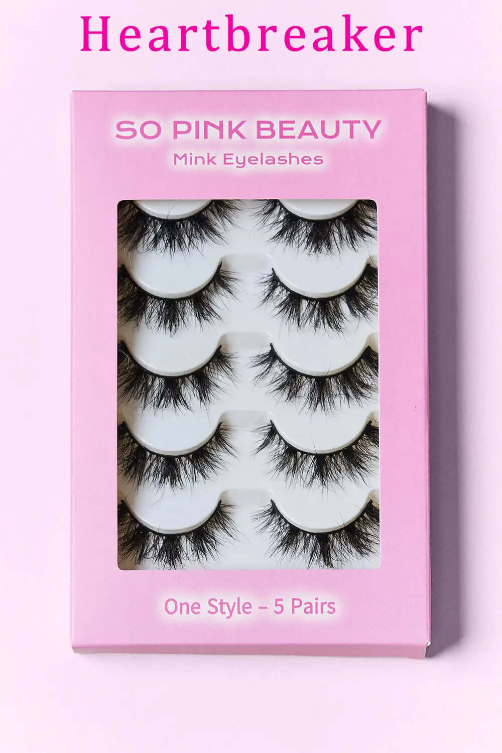 SO PINK BEAUTY Mink Eyelashes 5 Pairs packaging, featuring the Heartbreaker style for luxurious eye enhancement.