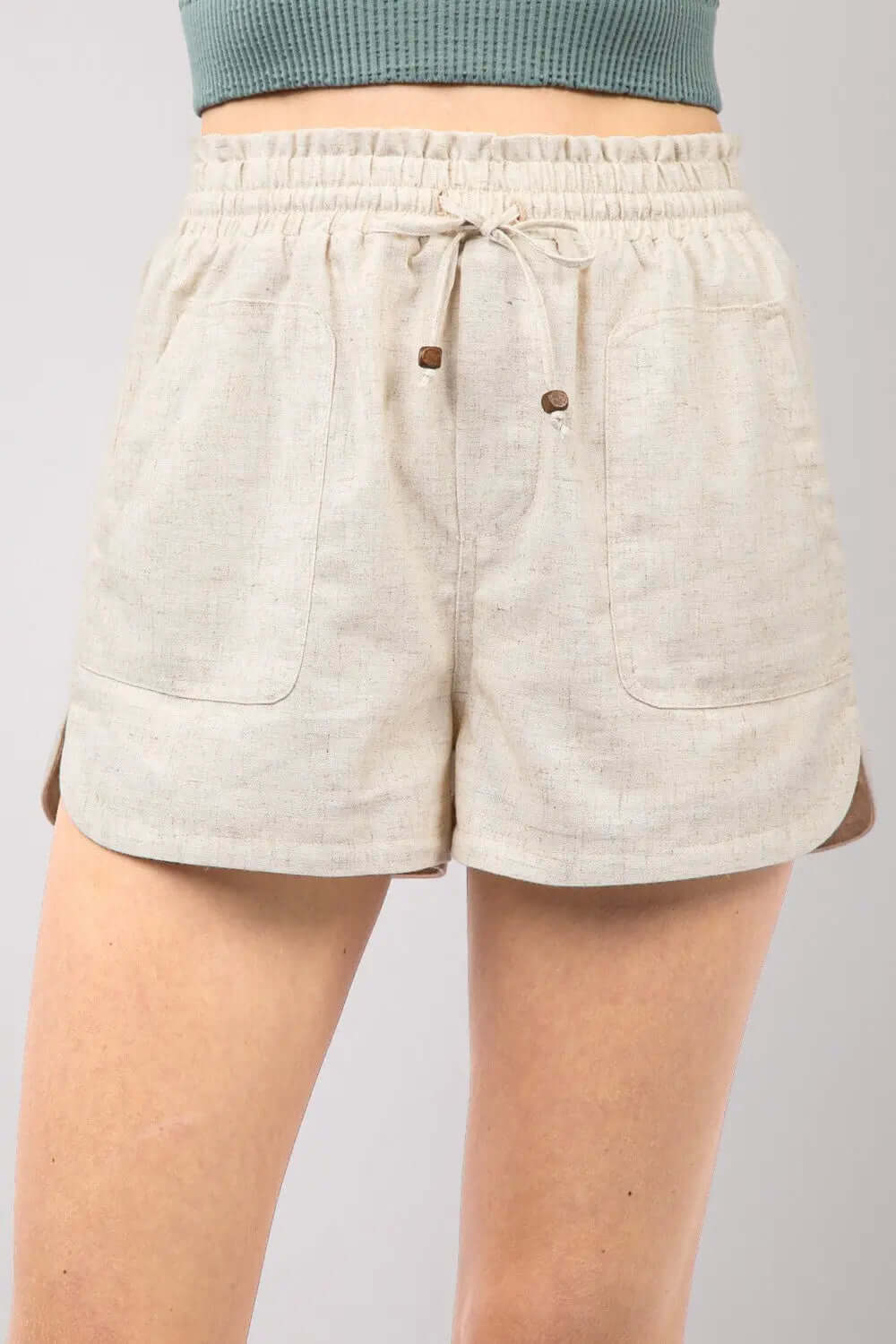 VERY J Drawstring Elastic Waist Linen Shorts Trendsi