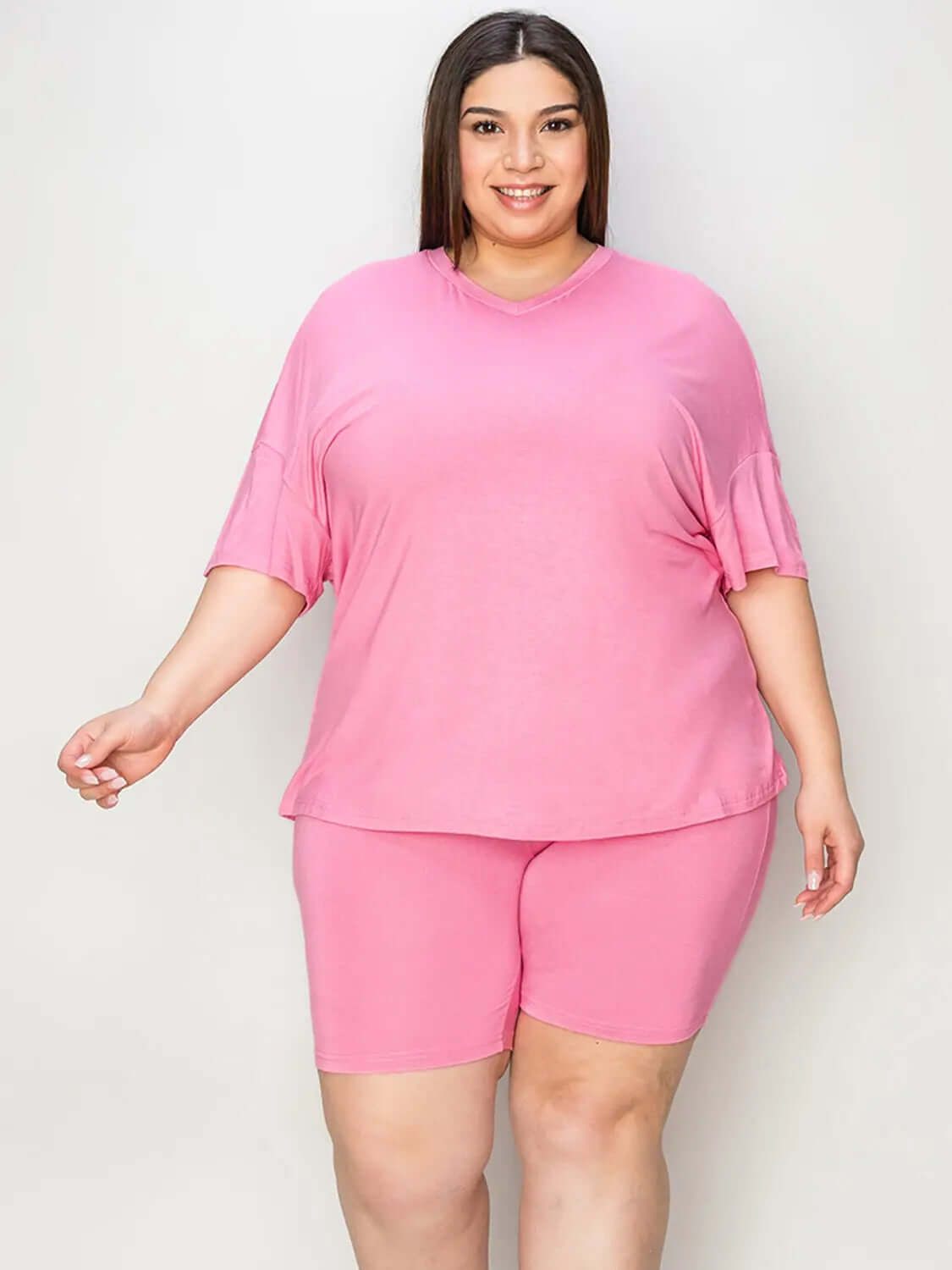 Basic Bae Full Size V-Neck Drop Shoulder T-Shirt and Shorts Set Trendsi