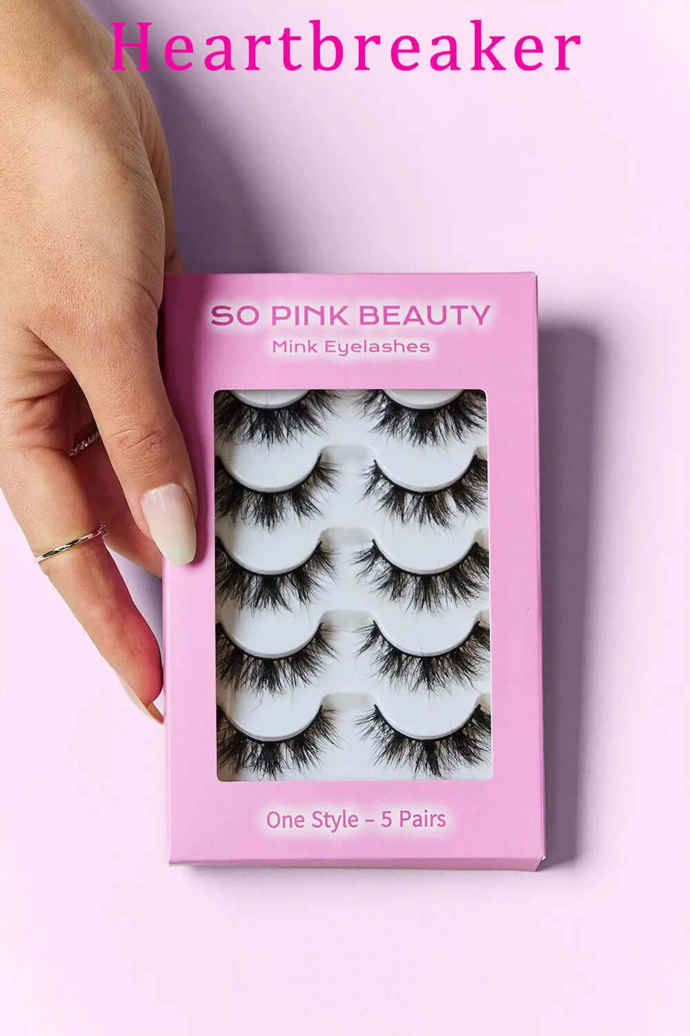SO PINK BEAUTY Mink Eyelashes 5 Pairs in stylish packaging, showcasing luxurious lash styles for glamorous eye looks.