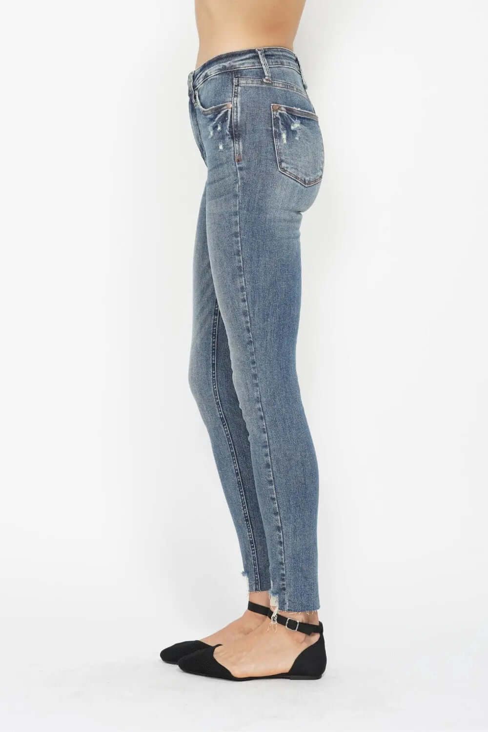 Judy Blue Full Size Tummy Control Vintage Wash Hem Destroy Skinny Jeans Trendsi