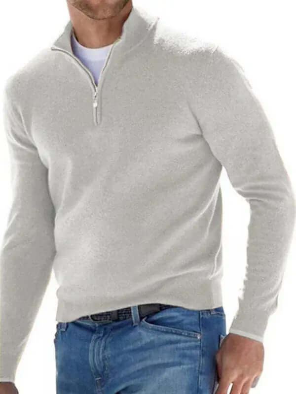 Long Sleeve V Neck Wool Fleece Zipper Men's Pullover kakaclo