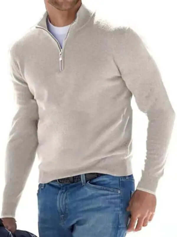 Long Sleeve V Neck Wool Fleece Zipper Men's Pullover kakaclo