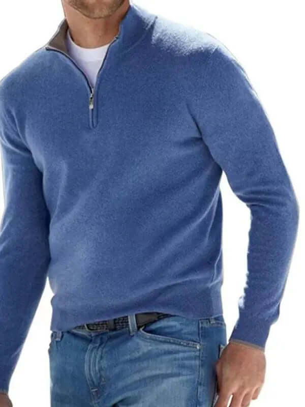 Long Sleeve V Neck Wool Fleece Zipper Men's Pullover kakaclo