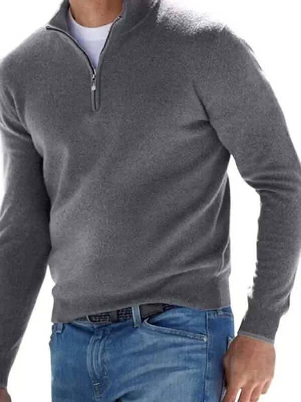 Long Sleeve V Neck Wool Fleece Zipper Men's Pullover kakaclo