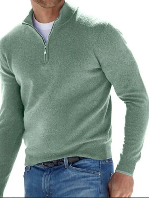 Long Sleeve V Neck Wool Fleece Zipper Men's Pullover kakaclo