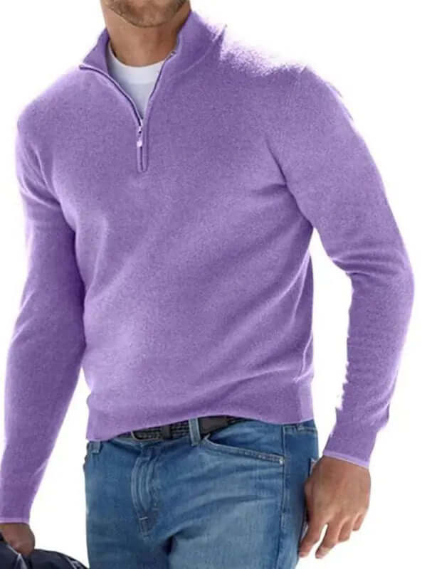 Long Sleeve V Neck Wool Fleece Zipper Men's Pullover kakaclo