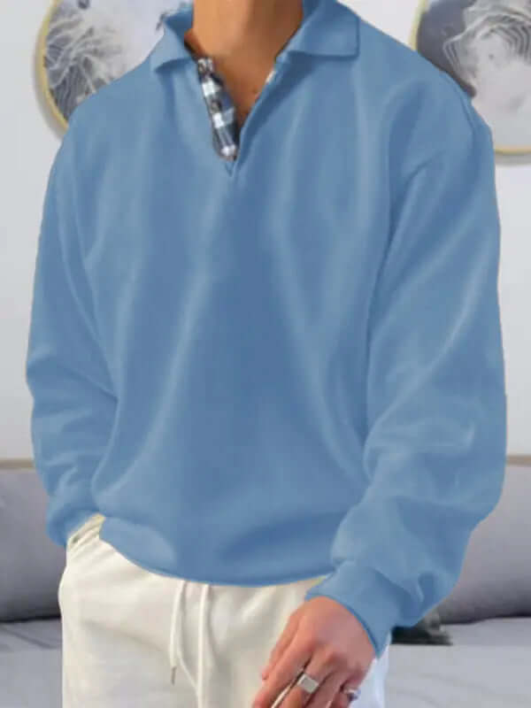 Men's solid color lapel loose long-sleeved POLO shirt kakaclo