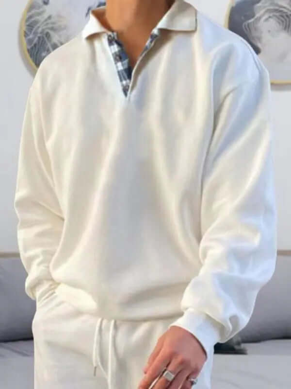 Men's solid color lapel loose long-sleeved POLO shirt kakaclo