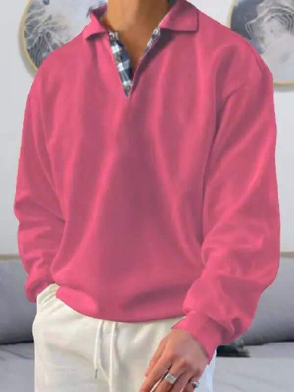 Men's solid color lapel loose long-sleeved POLO shirt kakaclo