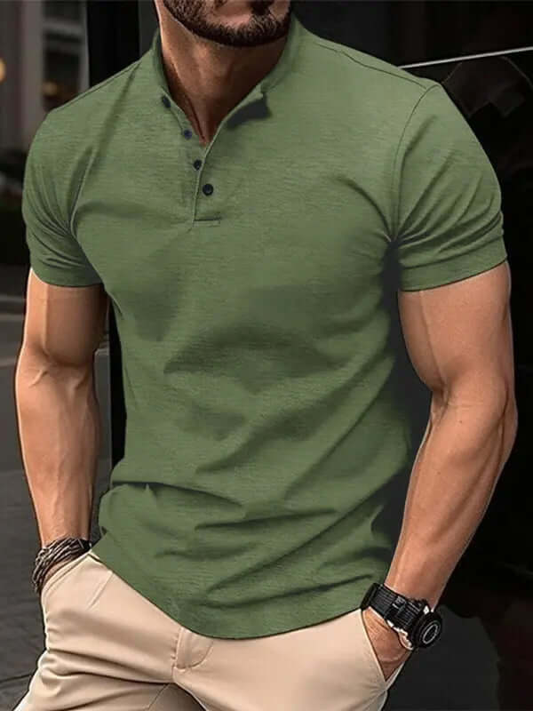 New Men's Button Henley Collar Sports Polo Shirt kakaclo