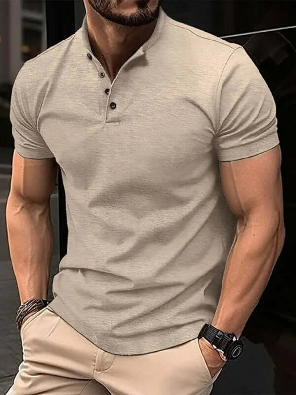 New Men's Button Henley Collar Sports Polo Shirt kakaclo