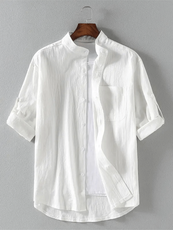 Men's casual solid color stand collar short sleeve shirt kakaclo