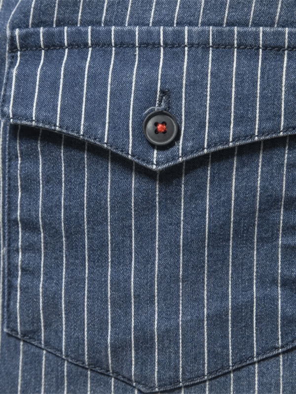 Men's Heavy Washed Distressed Striped Denim Shirt kakaclo