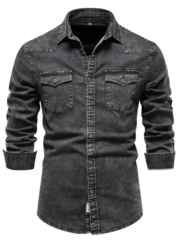 Men's casual distressed denim long sleeve shirt kakaclo