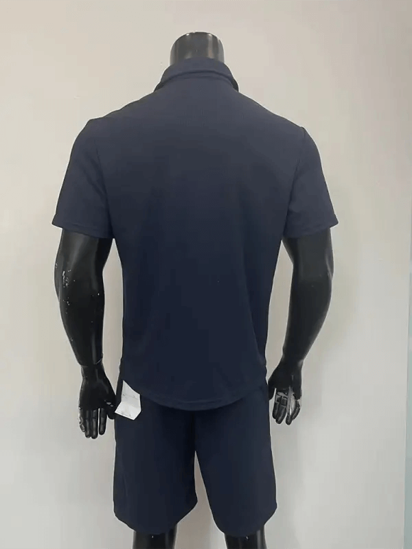 Men's lapel polo shirt short-sleeved T-shirt pocket decoration shorts two-piece set kakaclo