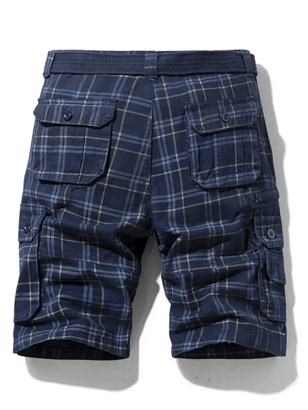 Men's shorts casual sportswear shorts simple plaid slim fit mid-length pants with multiple pockets kakaclo