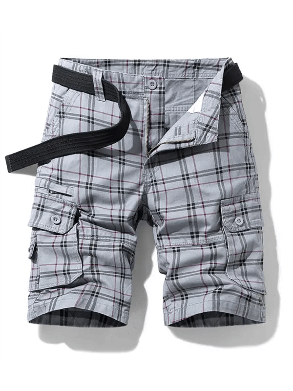 Men's shorts casual sportswear shorts simple plaid slim fit mid-length pants with multiple pockets kakaclo