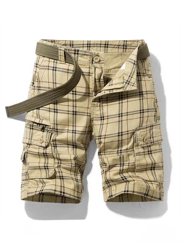 Men's shorts casual sportswear shorts simple plaid slim fit mid-length pants with multiple pockets kakaclo