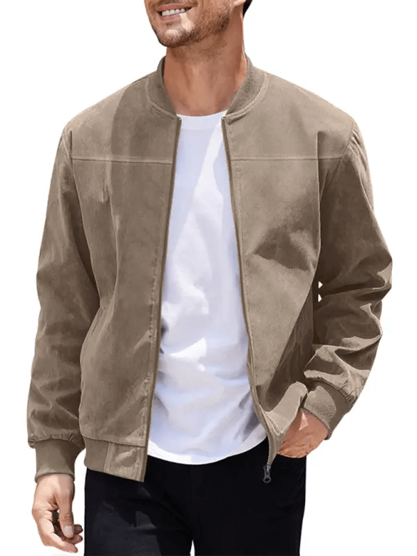 Suede Solid Color Men's Zipper Jacket Casual Retro Long Sleeve Cardigan Coat kakaclo