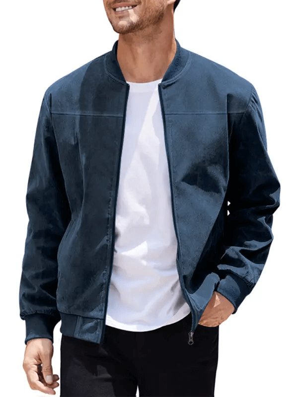 Suede Solid Color Men's Zipper Jacket Casual Retro Long Sleeve Cardigan Coat kakaclo