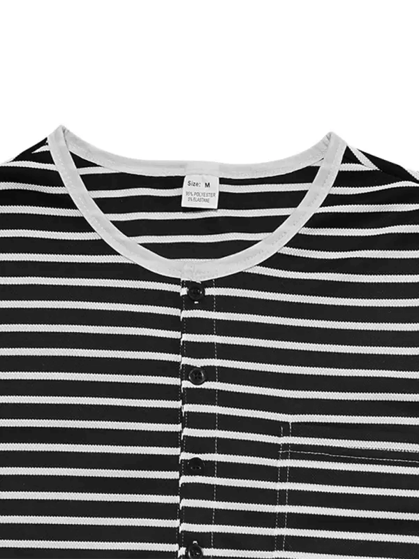 Long Sleeve Henley Shirt Casual Horizontal Striped Henley T-Shirt kakaclo