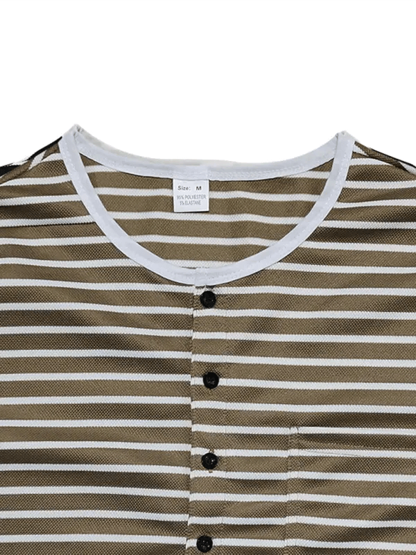 Long Sleeve Henley Shirt Casual Horizontal Striped Henley T-Shirt kakaclo