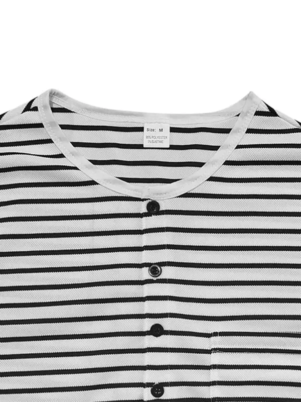 Long Sleeve Henley Shirt Casual Horizontal Striped Henley T-Shirt kakaclo
