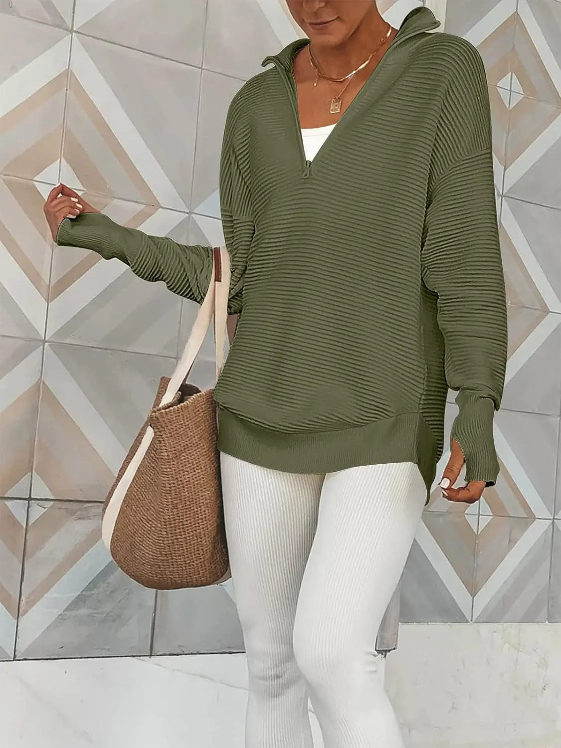 Half Zip Long Sleeve Knit Top Trendsi