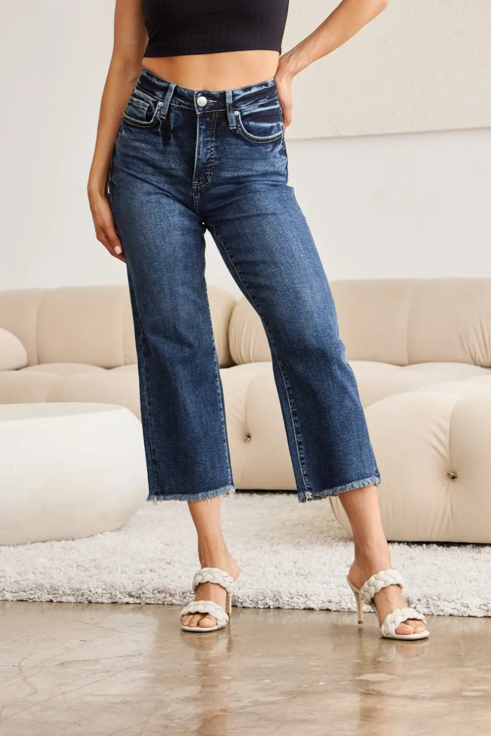 RFM Full Size Tummy Control High Waist Raw Hem Jeans Trendsi