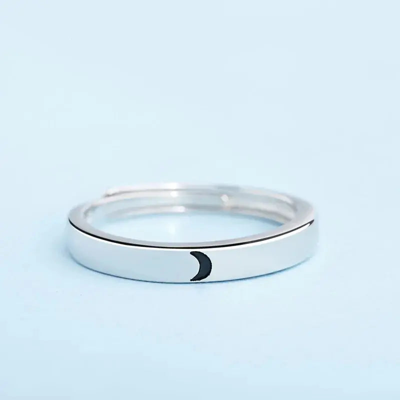 Minimalist Silver Sun Moon Adjustable Ring - Couple Engagement Jewelry Zendrop