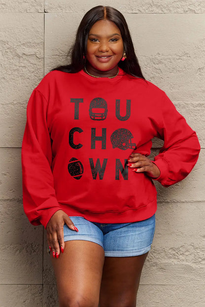 Simply Love Full Size TOUCHDOWN Long Sleeve Sweatshirt Trendsi