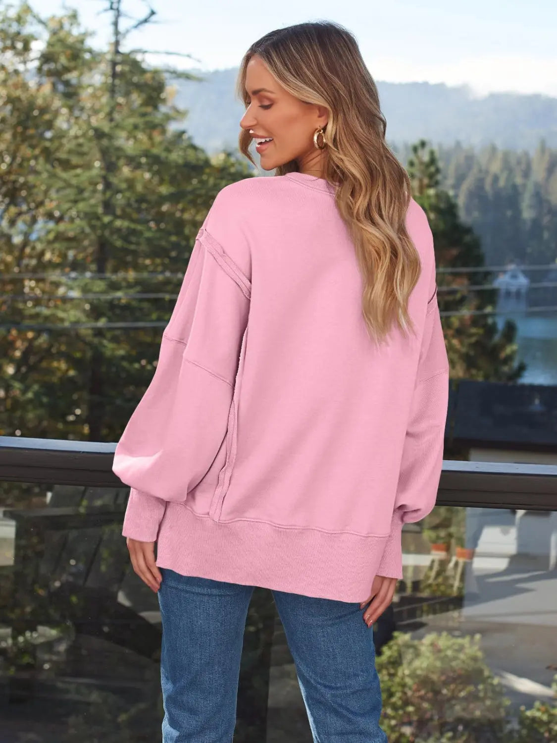 Slit Round Neck Long Sleeve Sweatshirt Trendsi