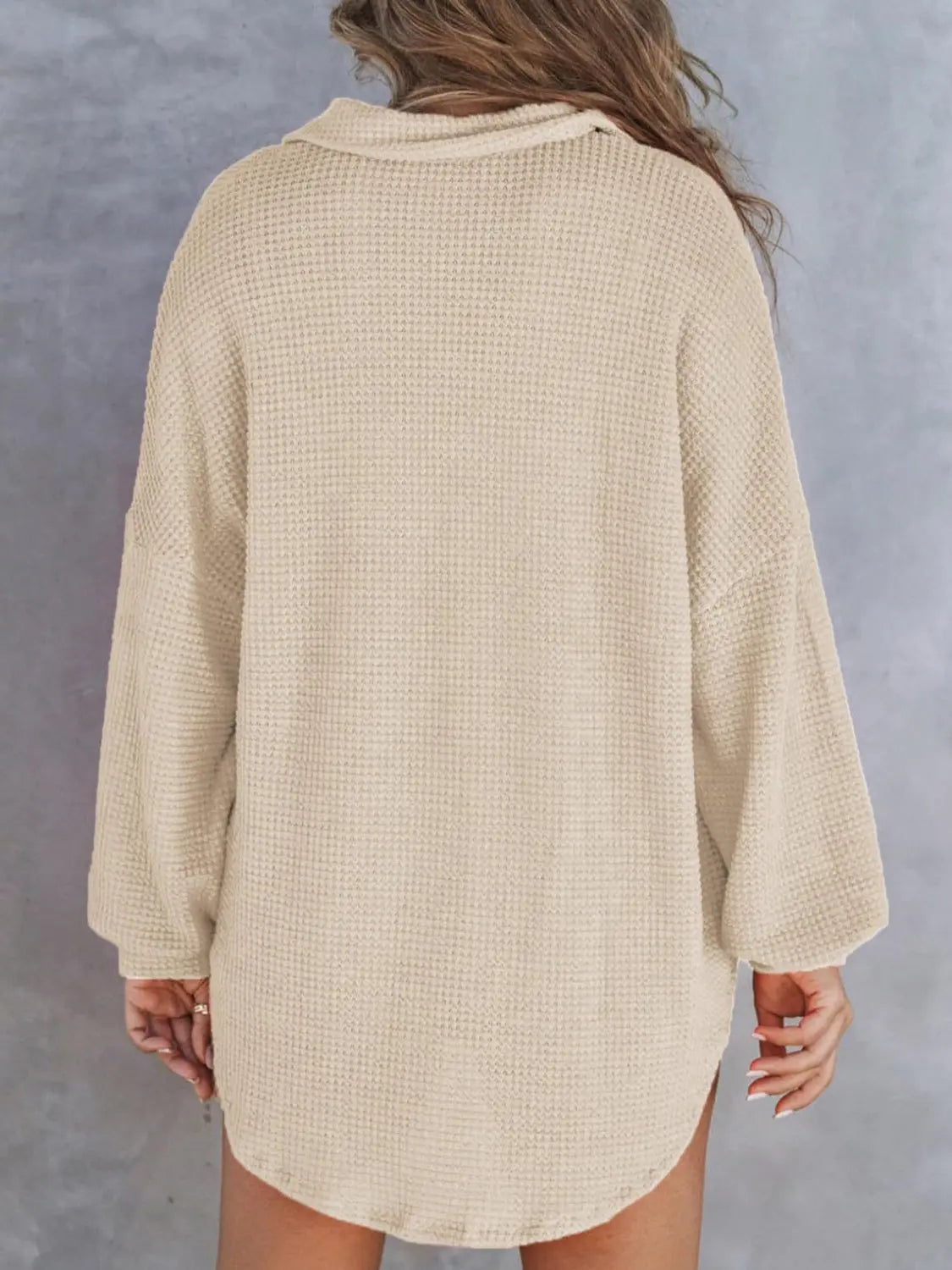 Waffle-Knit Dropped Shoulder Long Sleeve Sweatshirt Trendsi