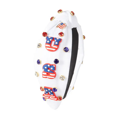 Flag Colors Headband Red White Blue Rhinestone CJ Dropshipping