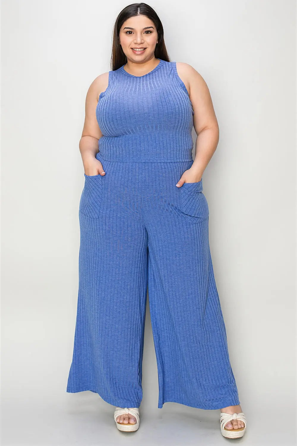 Basic Bae Full Size Ribbed Tank and Wide Leg Pants Set Trendsi