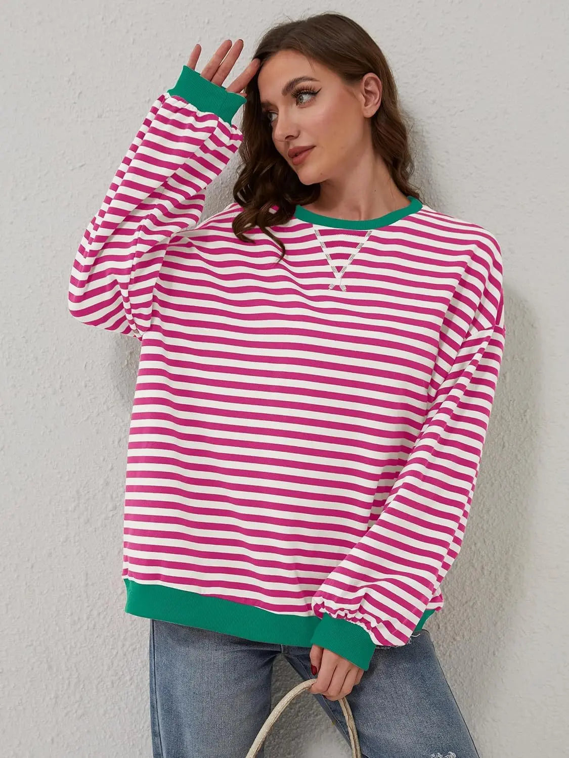 Contrast Striped Long Sleeve Sweatshirt Trendsi