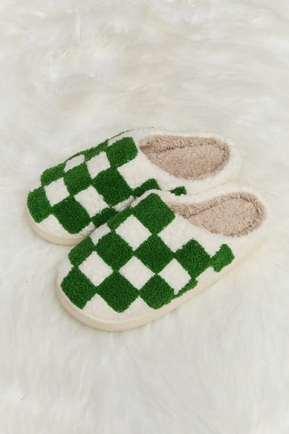 Melody Checkered Print Plush Slide Slippers Trendsi