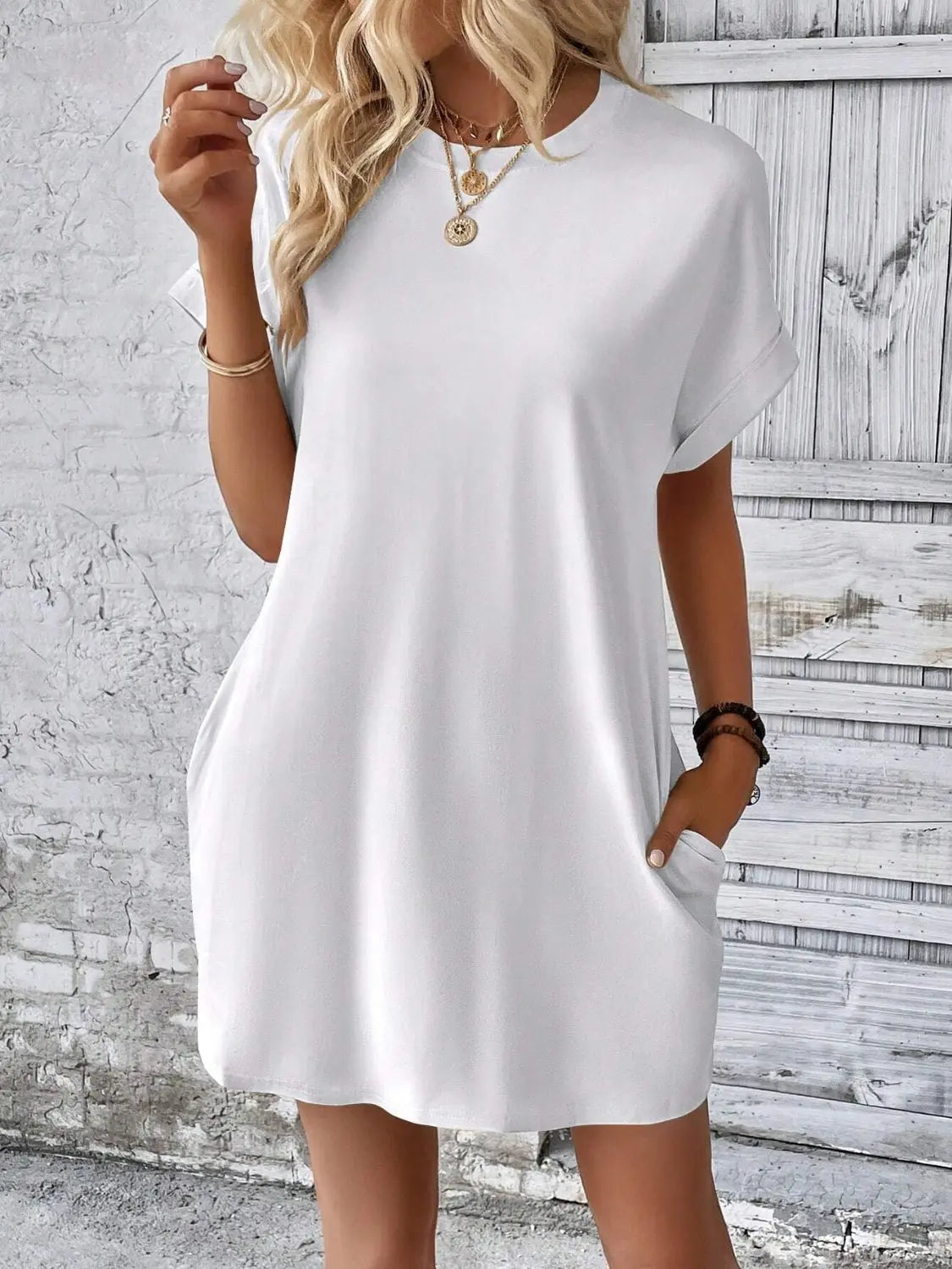 Round Neck Short Sleeve Mini Dress Trendsi