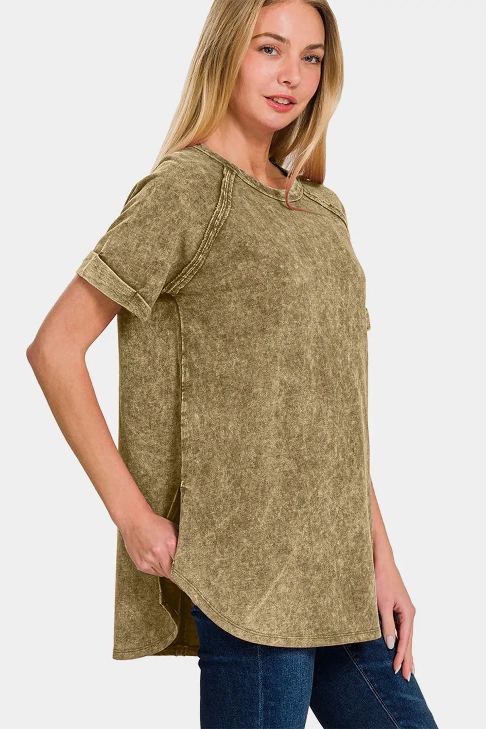 Zenana Heathered Round Neck Short Sleeve Top Trendsi