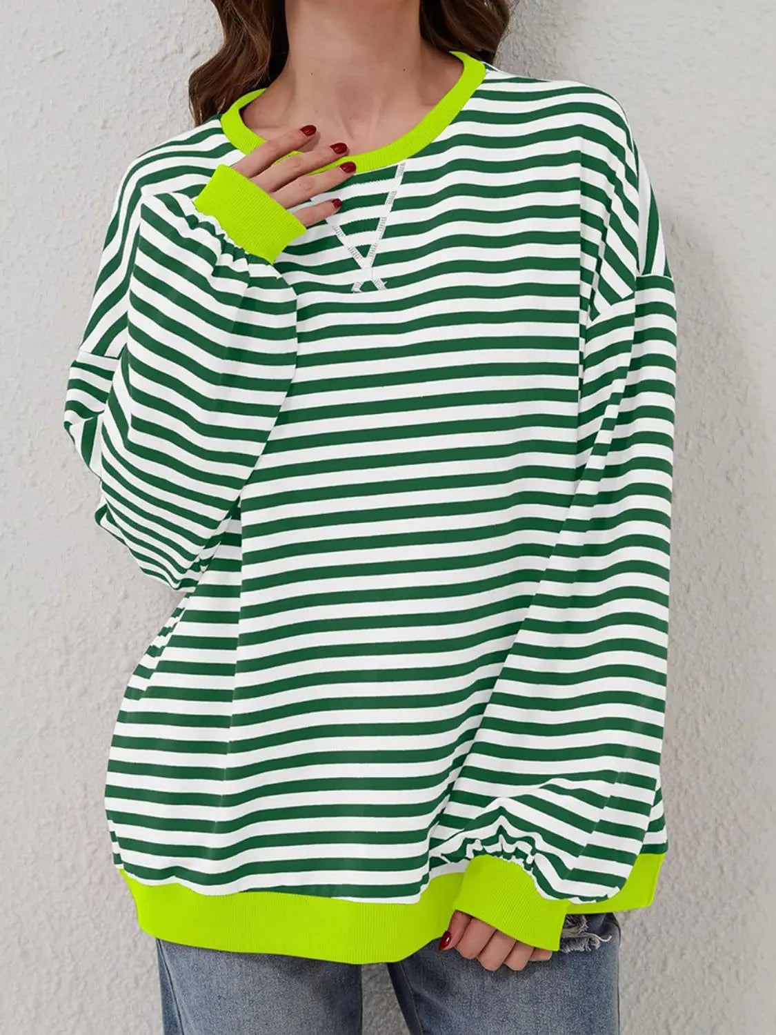 Striped Round Neck Long Sleeve T-Shirt Trendsi