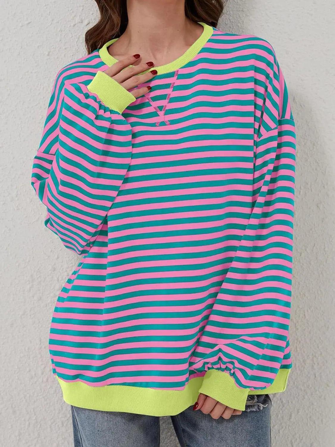 Striped Round Neck Long Sleeve T-Shirt Trendsi