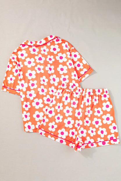 Pocketed Flower Half Sleeve Top and Shorts Lounge Set Trendsi