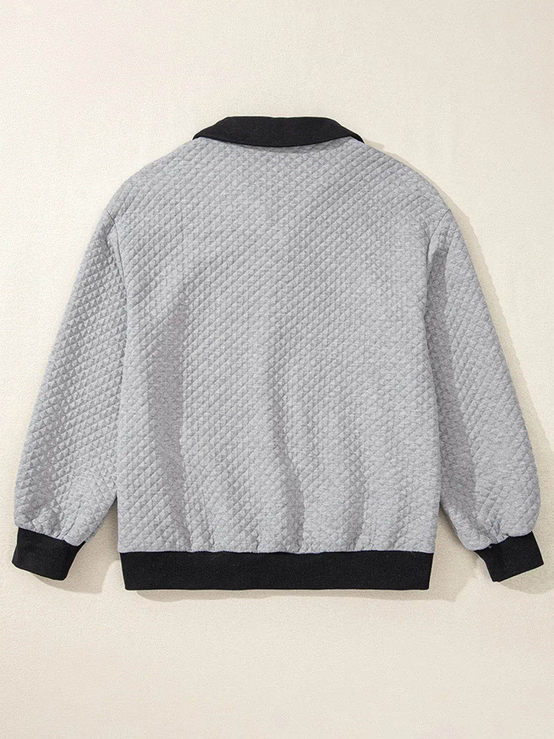 Texture Quarter Button Long Sleeve Sweatshirt Trendsi