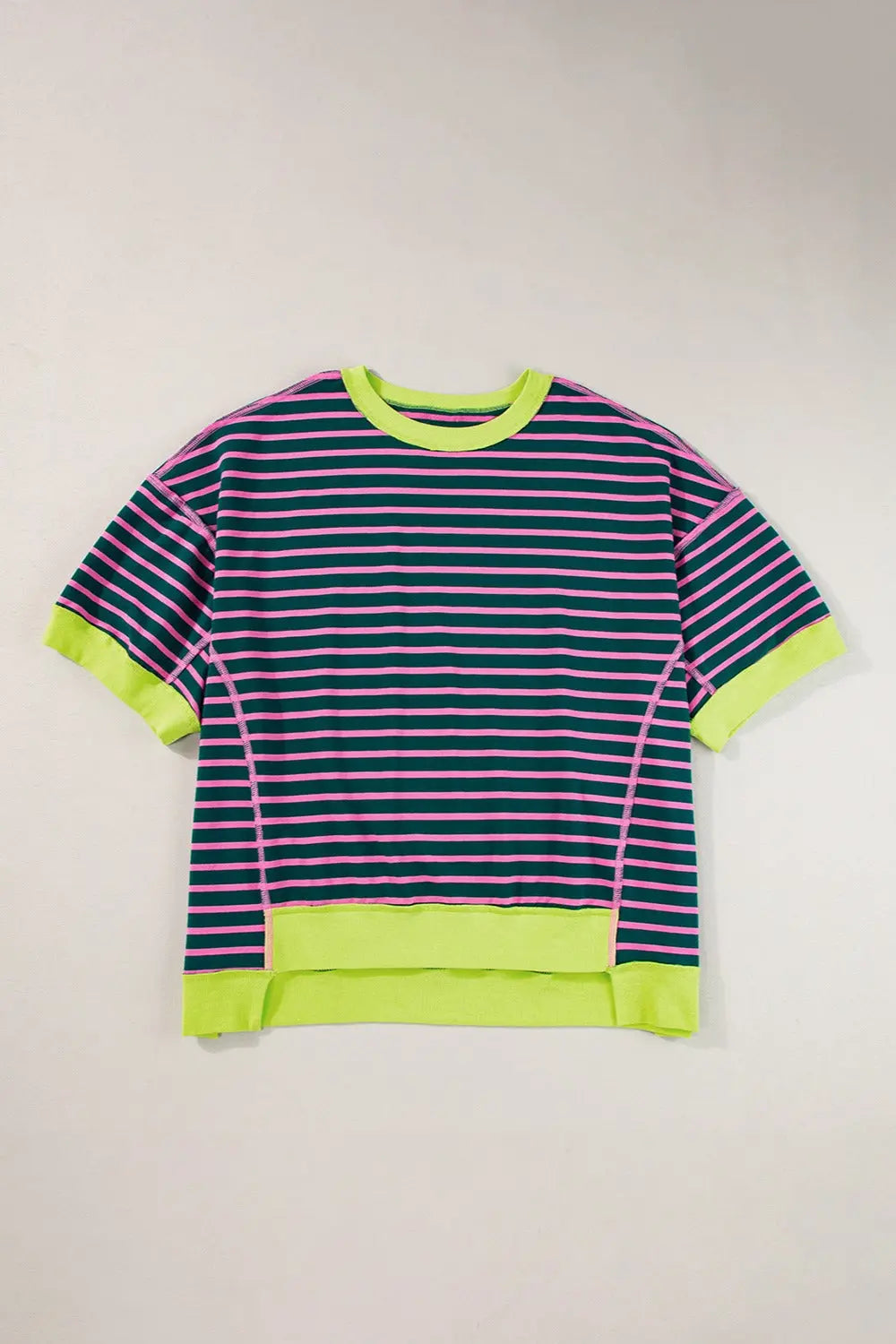 Striped Round Neck Half Sleeve T-Shirt Trendsi