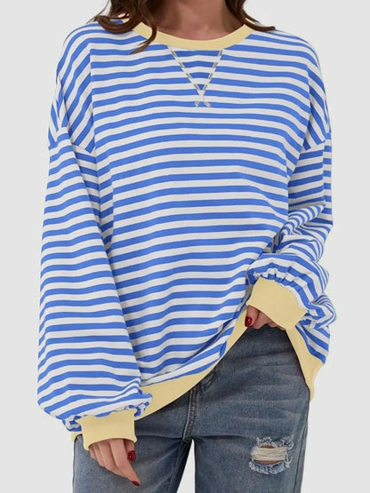 Striped Round Neck Long Sleeve T-Shirt Trendsi