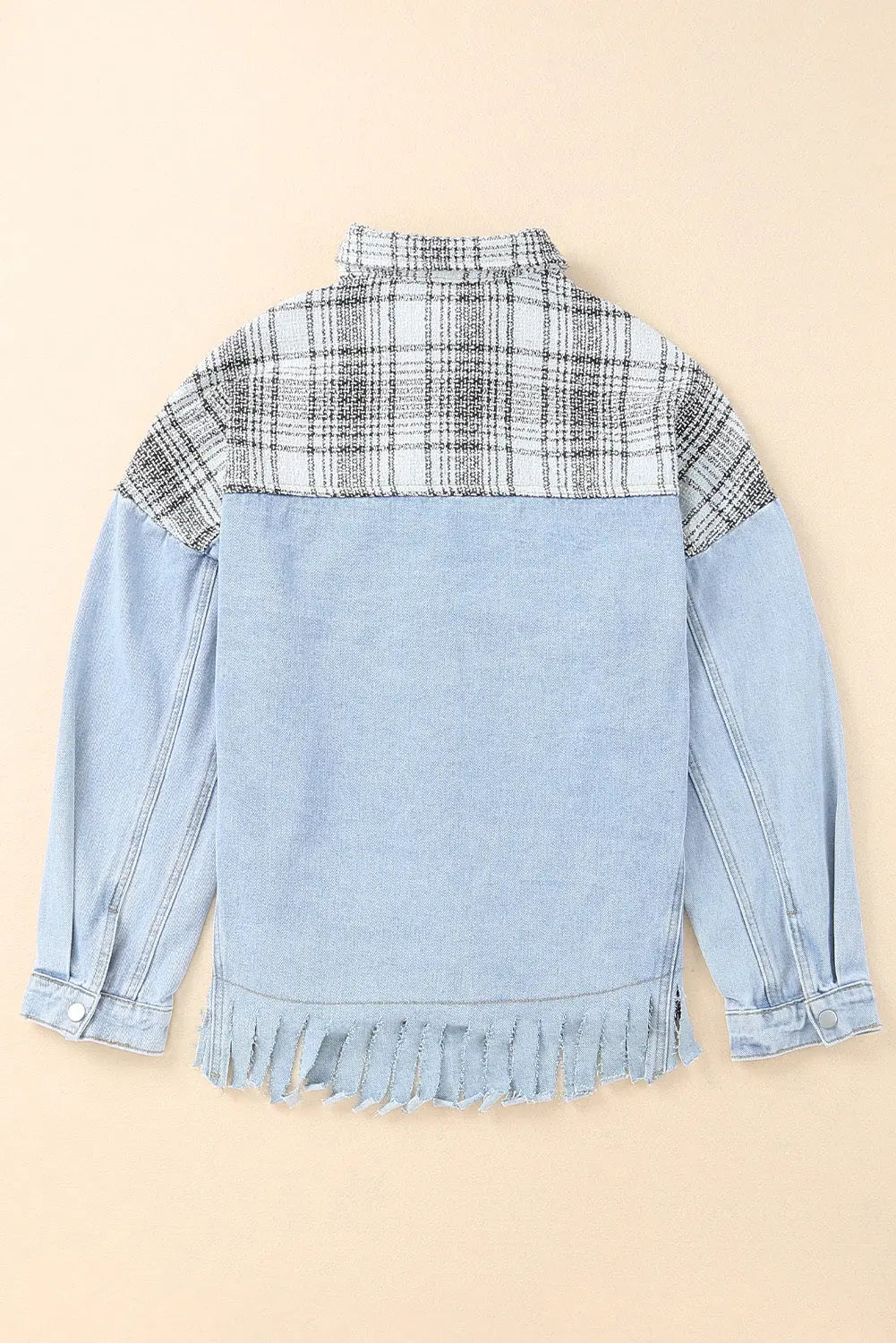 Plaid Pocketed Snap Down Denim Jacket Trendsi