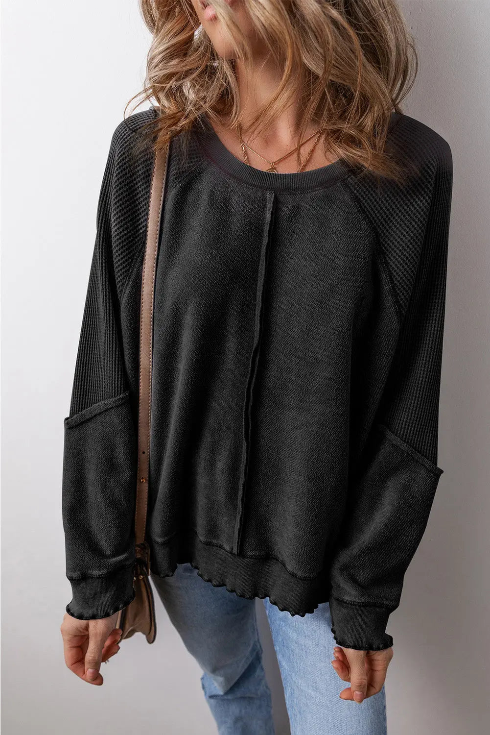 Round Neck Long Sleeve Sweatshirt Trendsi