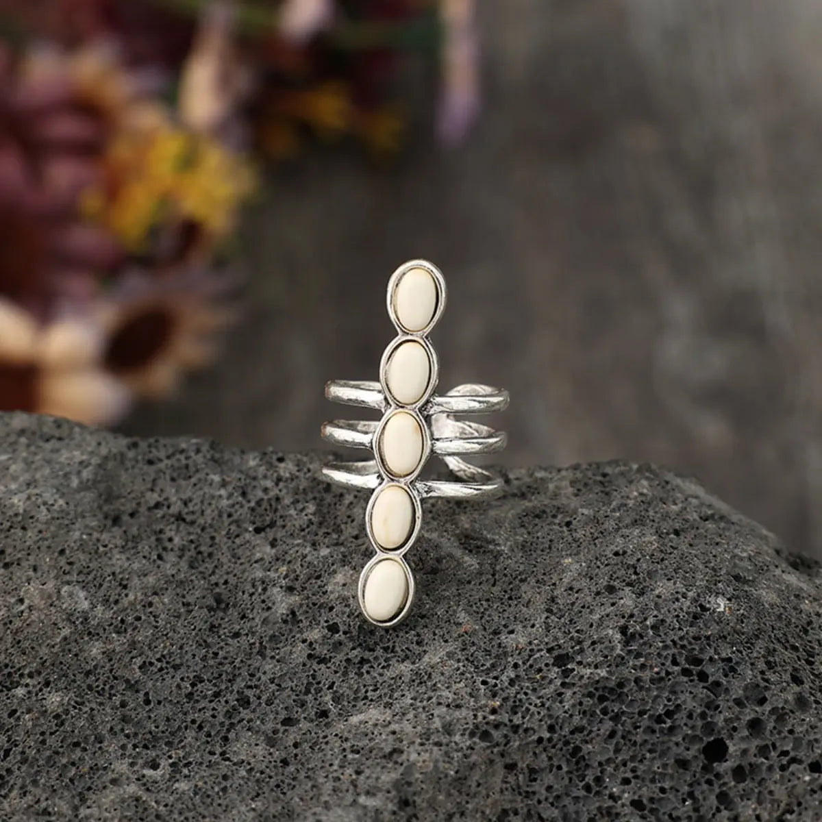 Alloy Inlaid Natural Stone Three-Layered Ring Trendsi