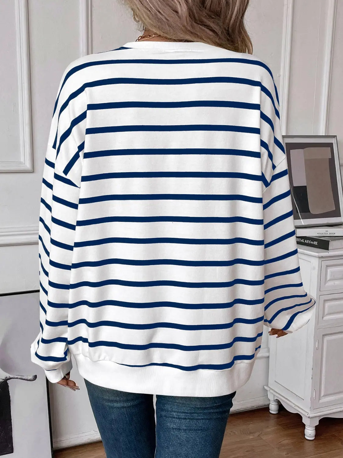 Striped Round Neck Long Sleeve Sweatshirt Trendsi